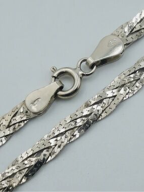Vintage .925 Sterling Silver Braided Herringbone Bracelet